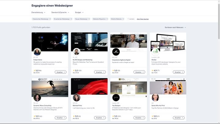 Auf dem Wix Marketplace finden Sie Angebote für jedes Budget