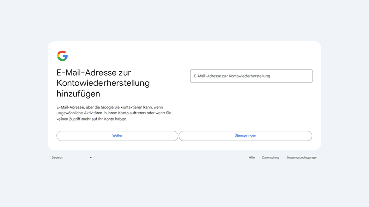 Eine Backup-Adresse zur Kontowiederherstellung würde ich dir dringend empfehlen