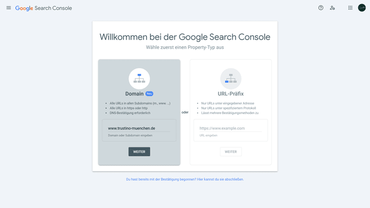 Klicke auf den Property-Typ “Domain”