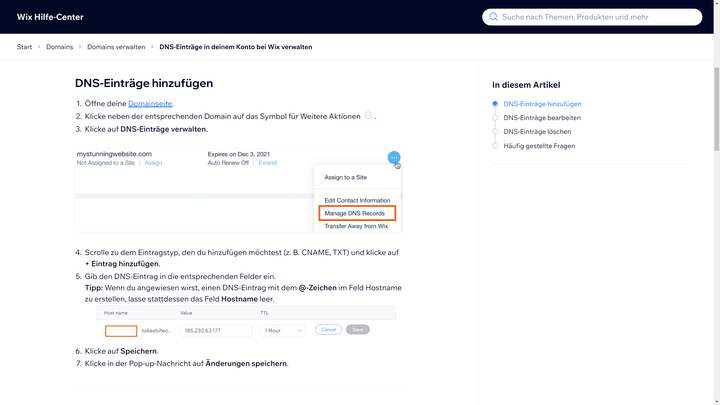 Das Anlegen eines neuen DNS-Eintrags funktioniert bei vielen Anbietern gleich