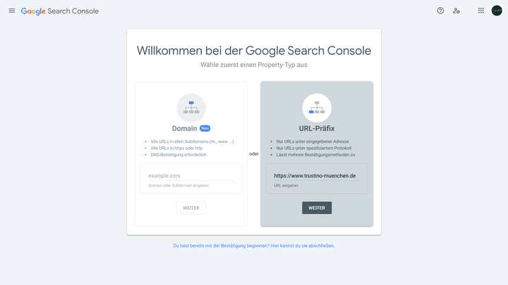 Die Einrichtung per URL-Präfix läuft ein wenig anders