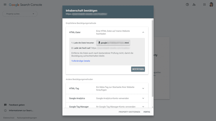 Wenn du deine Website bei Google anmelden willst, musst du deine Domaininhaberschaft bestätigen