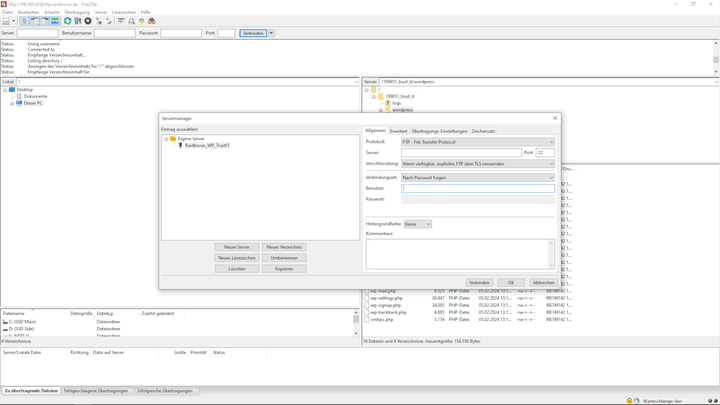 Trage die notwendigen Daten in deinen FTP-Client ein