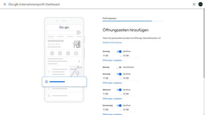 Gib deine Öffnungszeiten an, damit Kund:innen dich auch zur richtigen Zeit “erwischen”