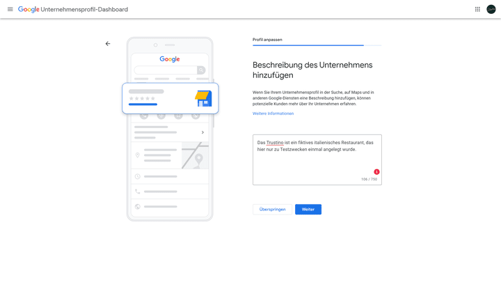 Statte dein Unternehmen mit einer Beschreibung aus
