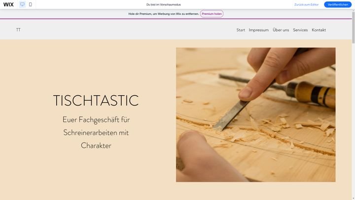 Die Startseite ist minimalistisch und clean, so wie die Tischtastic-Möbel