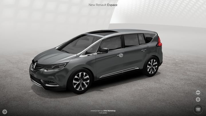 Bewege dich auf der Seite von Renault rund um und sogar in das Auto-Modell