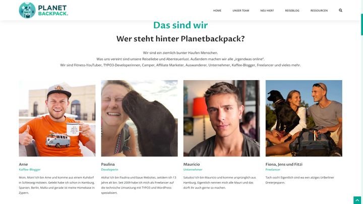 Dir wird schon auf der Startseite kurz das Team vorgestellt – eine smarte Design-Entscheidung