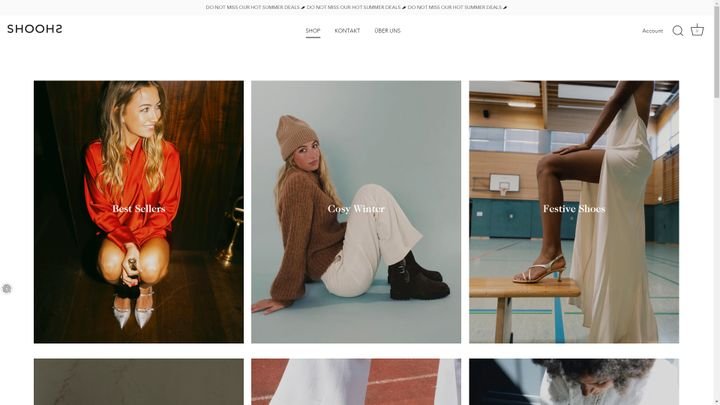 Shoohs bietet ein zeitloses Design mit weißer Grundfläche und großflächigen Bildern