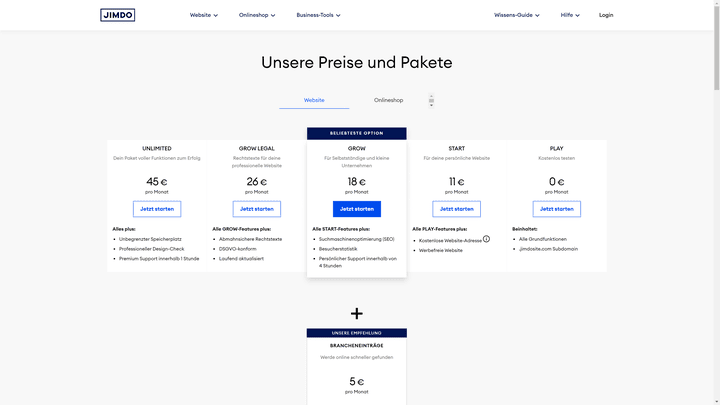 Nicht alle Anbieter haben wie Jimdo einen kostenlosen Tarif im Angebot