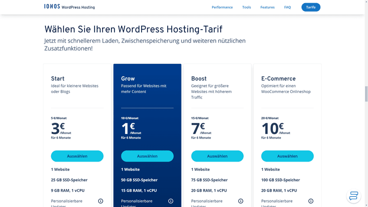 Manche Anbieter wie IONOS haben angepasstes WordPress-Hosting im Angebot