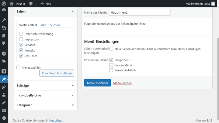 Achte darauf in deinem Baukasten oder CMS die wichtigsten Seiten im Menü abzubilden