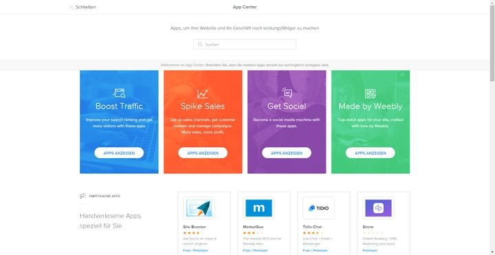 Weebly bietet Ihnen neben seinen Widgets ein Angebot aus über 300 Apps