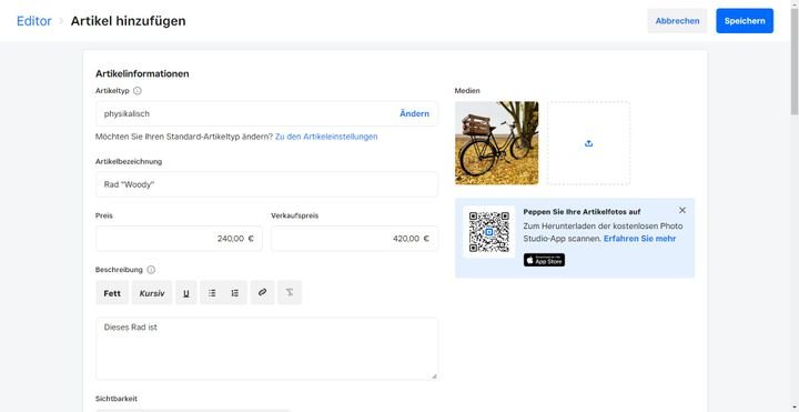 Schon ab dem Free-Tarif gibt es eine Artikelverwaltung