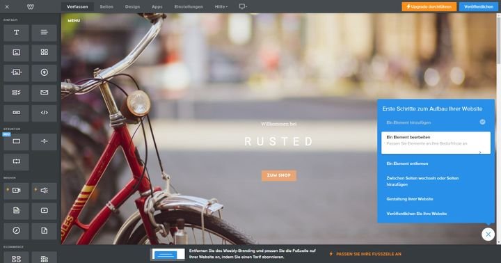 Ein Einrichtungsassistent hilft Ihnen bei den ersten Schritten mit Weebly