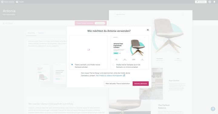 Wechseln Sie die Vorlage und übernehmen Sie die Inhalte Ihres vorherigen Templates