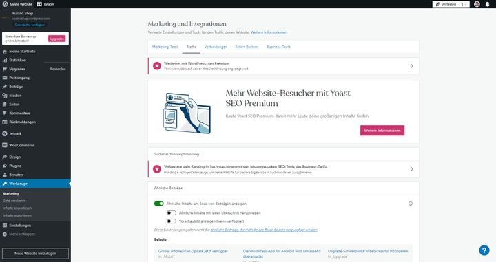 SEO-Optionen gibt es erst mit den größeren Premium-Tarifen