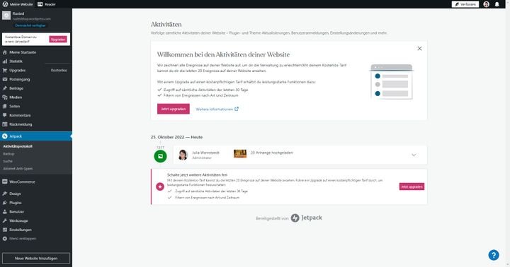 Jetpack trackt die letzten Aktivitäten Ihrer Website-Bearbeitung